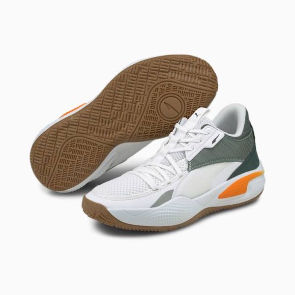 Adidasi Baschet Puma Court Rider Pop Barbati Albi Portocalii | PM610OYR