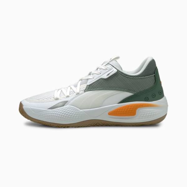 Adidasi Baschet Puma Court Rider Pop Barbati Albi Portocalii | PM610OYR