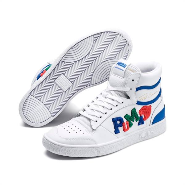 Adidasi Baschet Puma Ralph Sampson Mid-High Badges Dama Albi Gri Albastri | PM107TBD