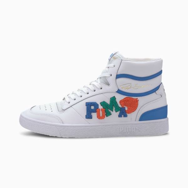 Adidasi Baschet Puma Ralph Sampson Mid-High Badges Dama Albi Gri Albastri | PM107TBD