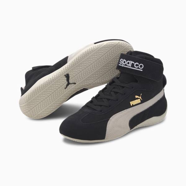 Adidasi Moto Puma Speedcat Sparco Mid-High Barbati Negrii Albi Aurii | PM587AML