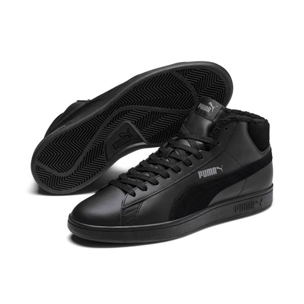 Ghete De Iarna Puma Smash v2 Mid-High Winterized Piele High Tops Barbati Negrii Gri | PM579GQU