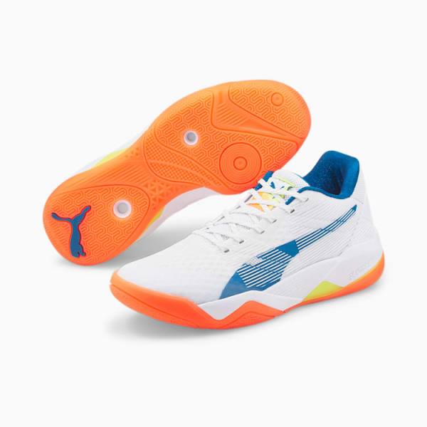 Pantofi Handbal Puma Eliminate Power Nitro Barbati Albi Albastri Galbeni Portocalii | PM457HOT