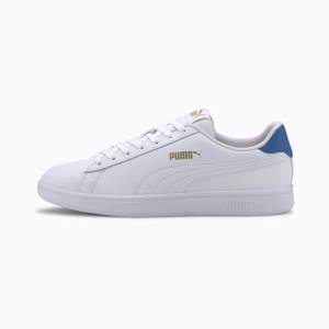 Adidași Puma Smash v2 Piele Dama Albi Albastri Aurii | PM018YQI